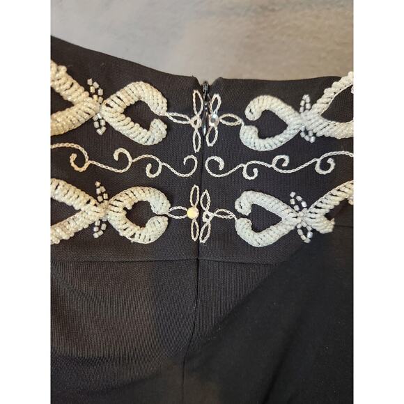 Vtg Cache 90s Y2K Silk Floral Beaded Midi Matching Scarf Black Slip Dress Sz 12 - Picture 10 of 11